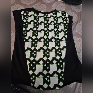 Peter Pilotto Black and Green Geometric Blouse